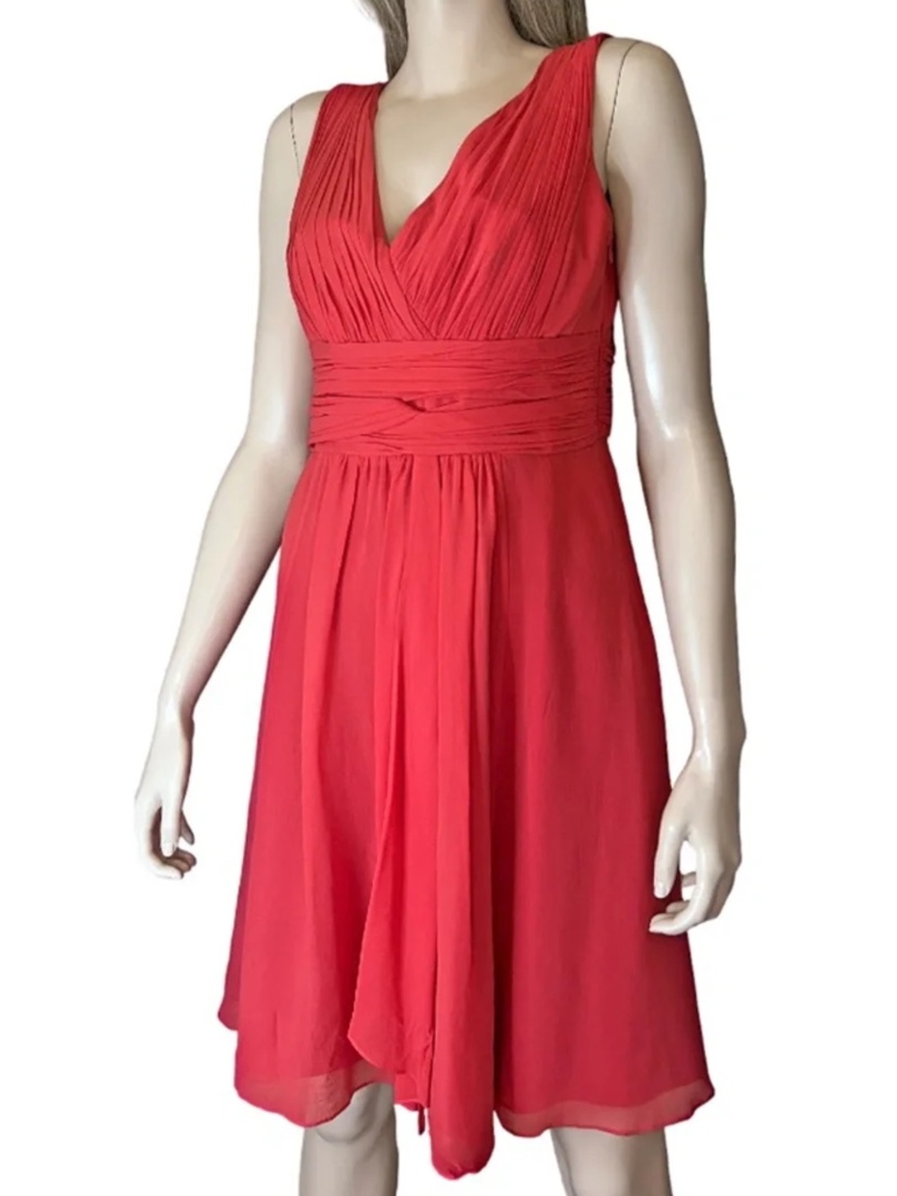 Ann Taylor 100% Silk Chiffon Cocktail Dress Draped Pleated Ruched Sleeveless